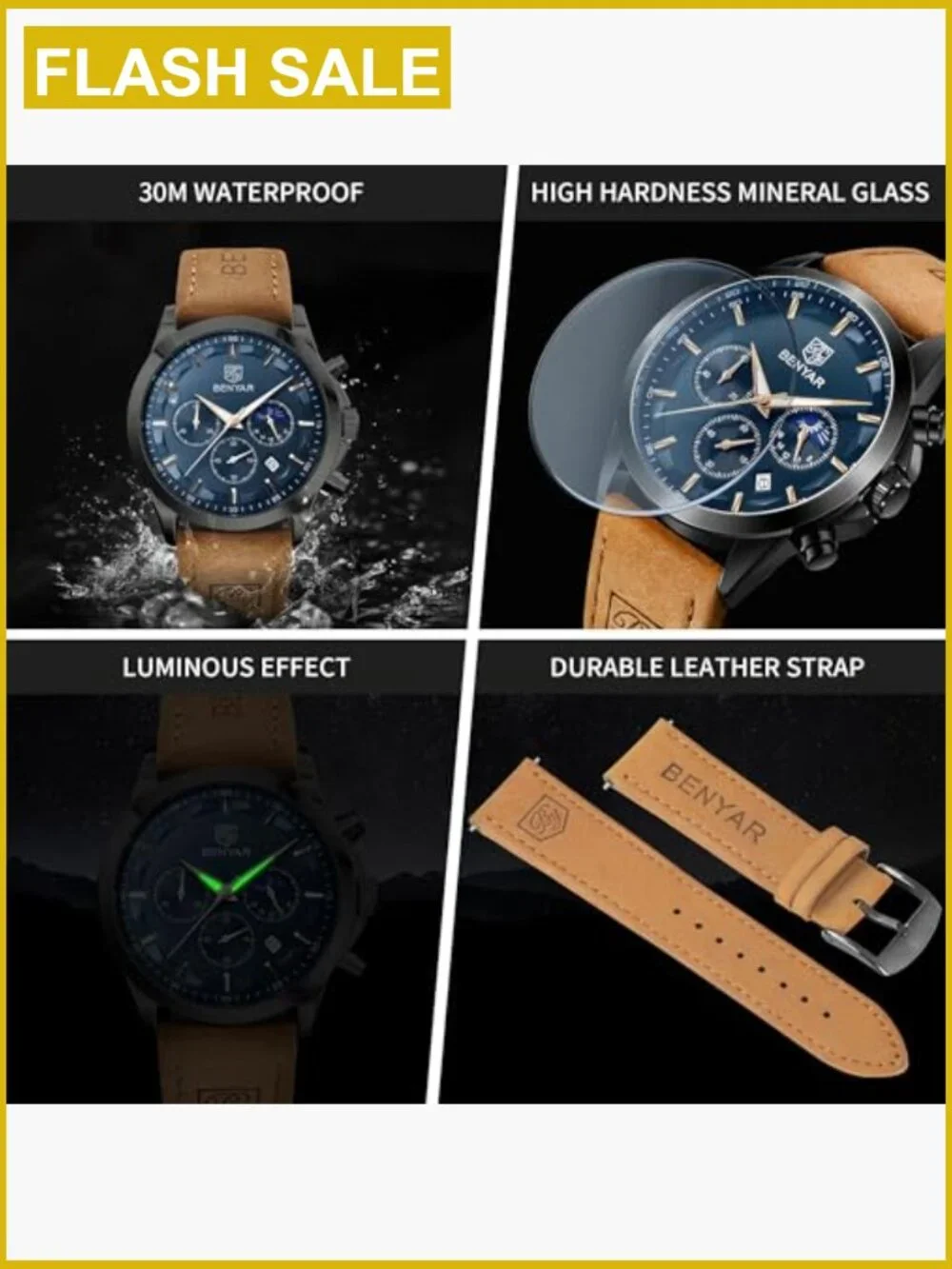 Men's Quartz Chronograph Waterproof Wrist Watch with Calendar - Business Casual